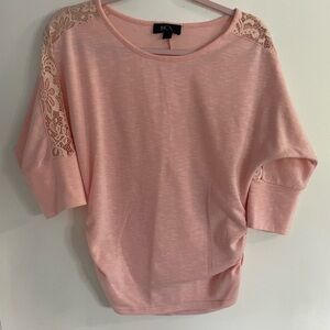 BCX Women's Peach Colored Lace Accent Top size medium